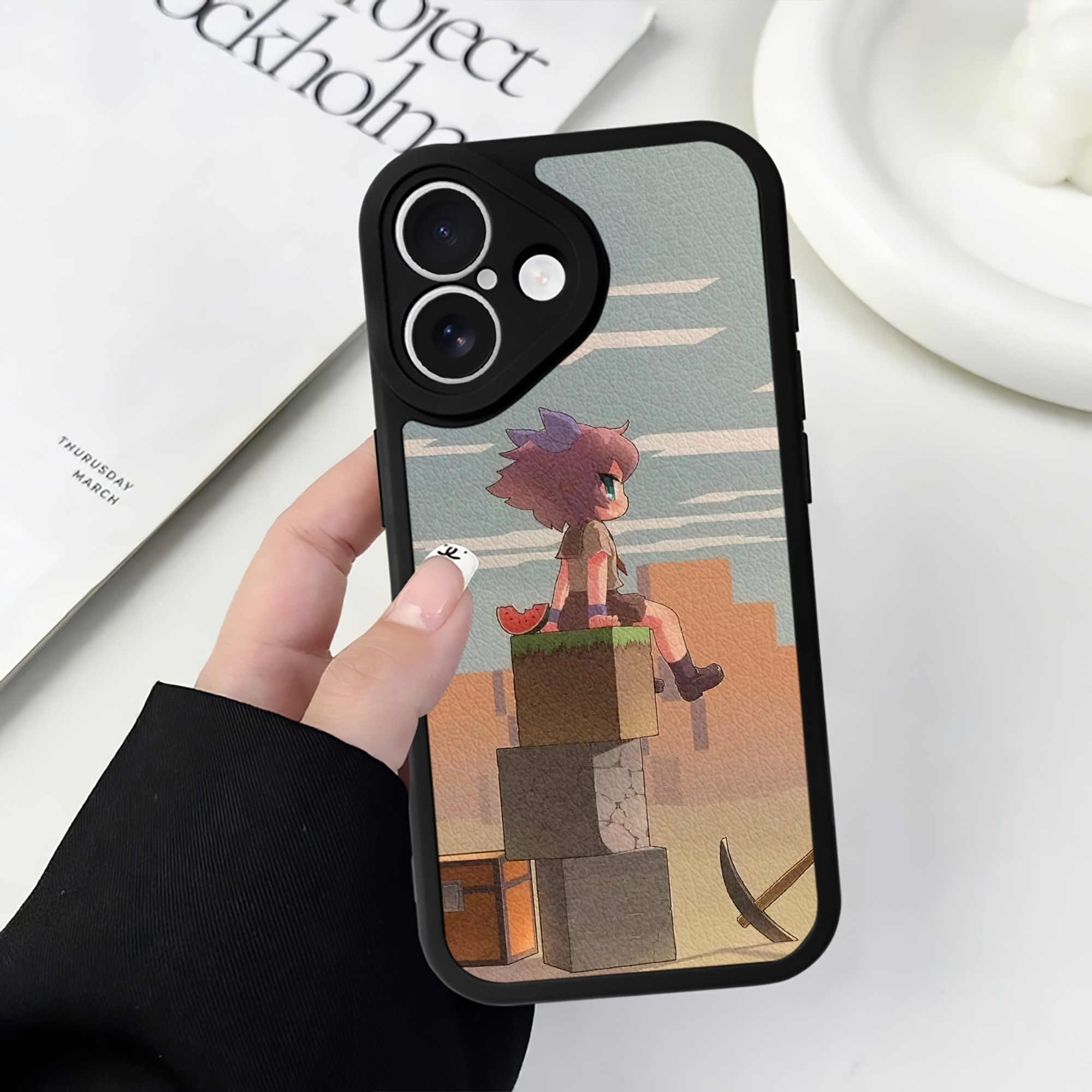 （画像用） マインクラフト ブロックの世界 Minecraft MC Block world 【iPhone 16シリーズ対応】シリコンスマホケース（レザー調） 材質：シリコン